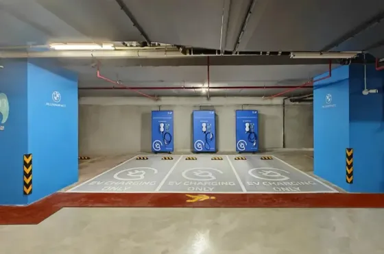 A row of EV charging stations in a carpark - Grand Lexis Port Dickson