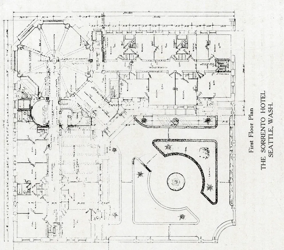 Vintage image of first floor plan of Hotel Sorrento