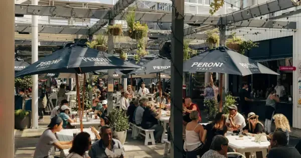 The outdoor dining space at Auckland Fish Market