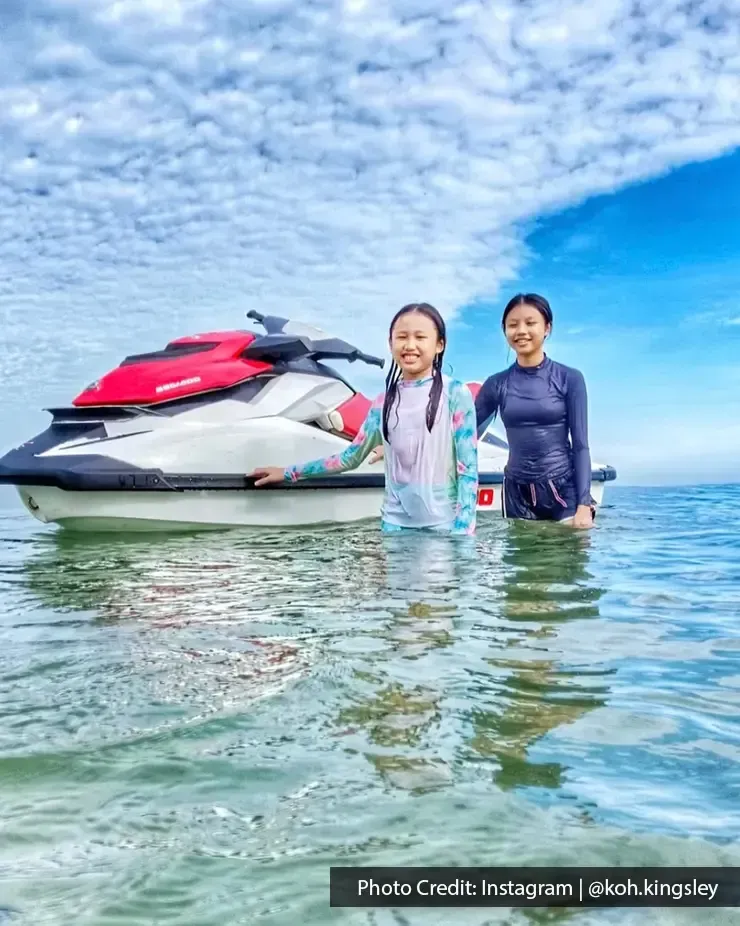 Kids enjoying jet ski activity in Teluk Kemang Beach - Lexis Hibiscus Port Dickson