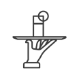 An elegant line art icon of a server tray symbolizing premium room service and butler attention