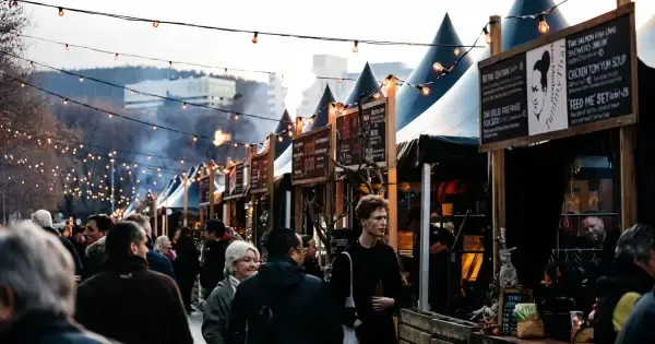 The Winter Feast stalls at Dark Mofo in Hobart.