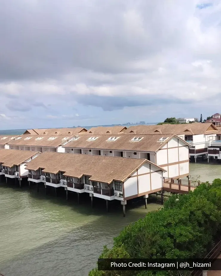 Overwater chalets at Lexis Port Dickson above coastal waters.
