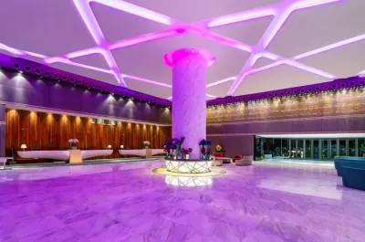 Hotel lobby lounge with pink ceiling lights – Lexis Hibiscus Port Dickson