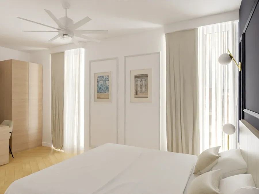 Chambre Appart Deluxe élégante et moderne avec lit double et espace bureau à Les Sources Callou à Vichy.