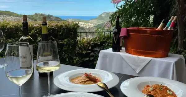 Fine dining food experience overlooking a vineyard in the Hobart region 