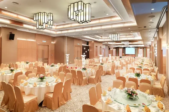 A beautifully arranged banquet hall at Bunga Raya Grand Ballroom - Grand Lexis Port Dickson