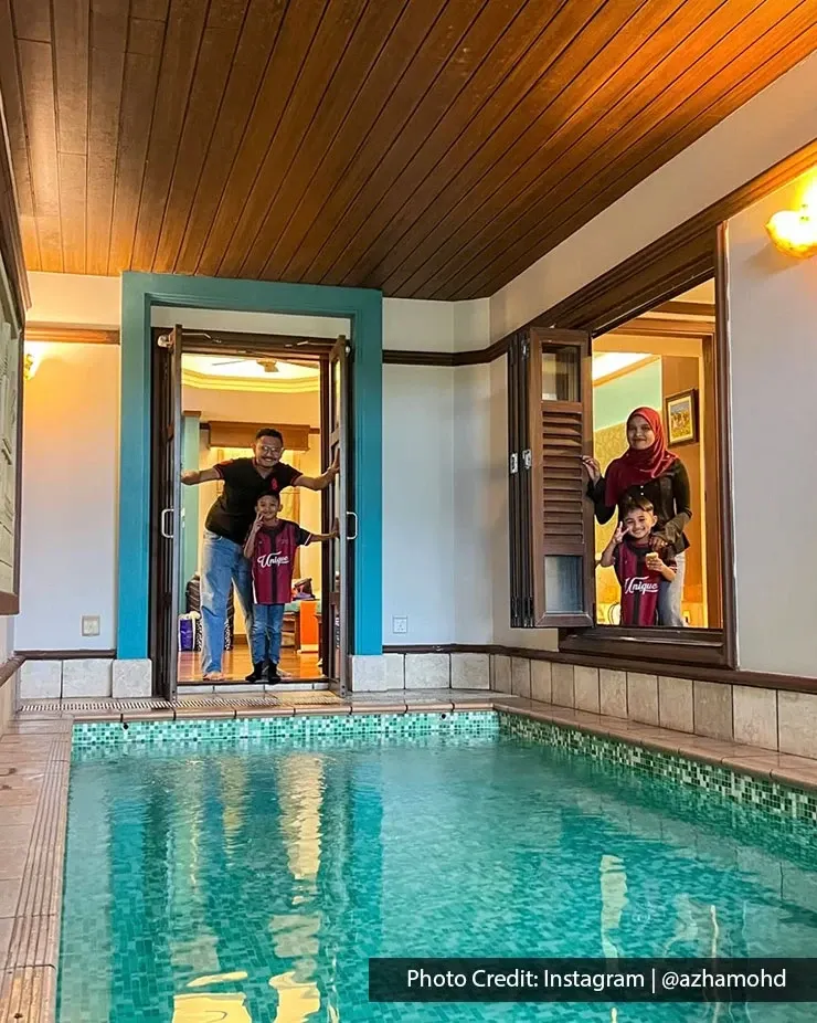 Family enjoying private pool at kid-friendly Grand Lexis Port Dickson.