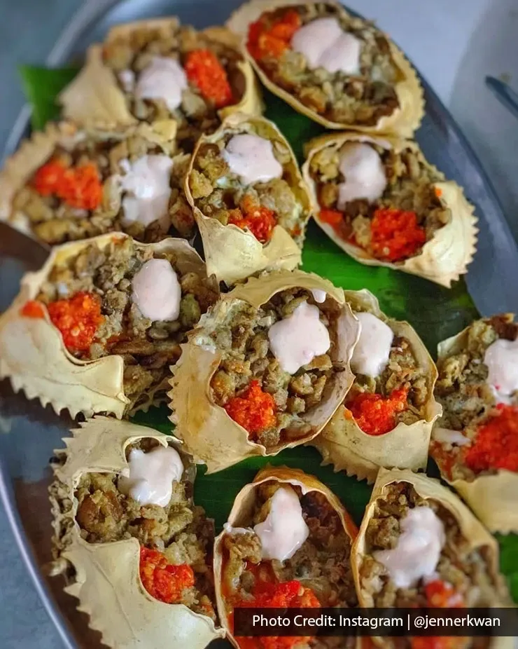 Stuffed crab shells served at Gim Men Teppanyaki.