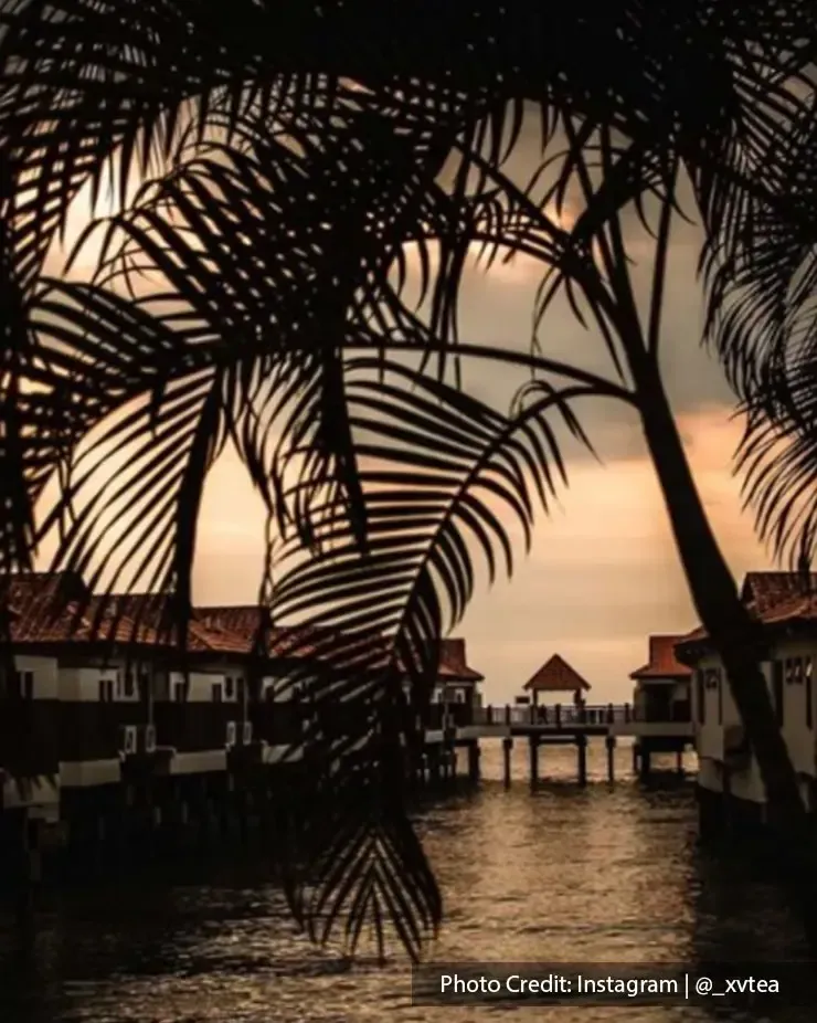 Sunset view over the water villa by the sea at Grand Lexis Port Dickson.