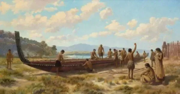 Artwork currently showing in Auckland Art Gallery showcasing traditional culture