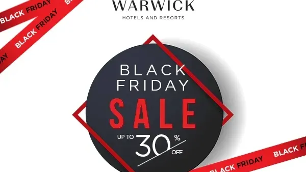 Affiche promotionnelle pour les soldes du Black Friday : jusqu'à 30 % de réduction au Warwick Grand Place de Bruxelles