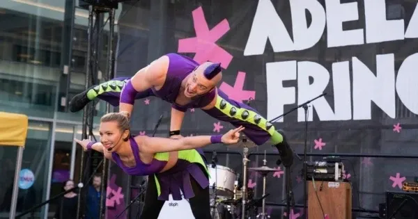 Acrobats performing at the Adelaide Fringe