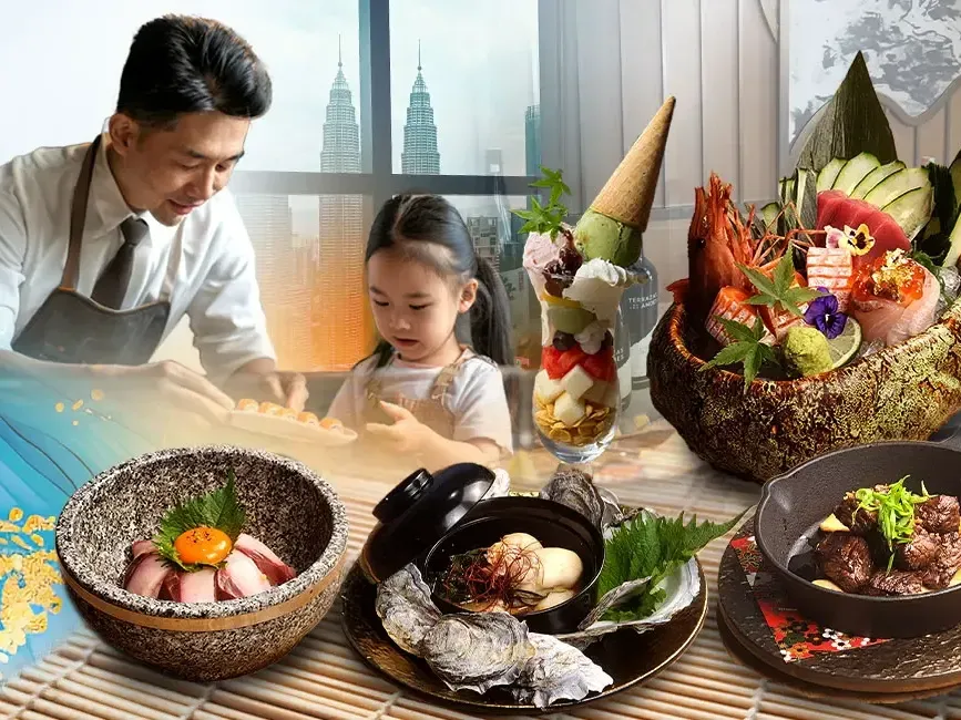 A variety of Japanese food being displayed on a mat - Imperial Lexis Kuala Lumpur