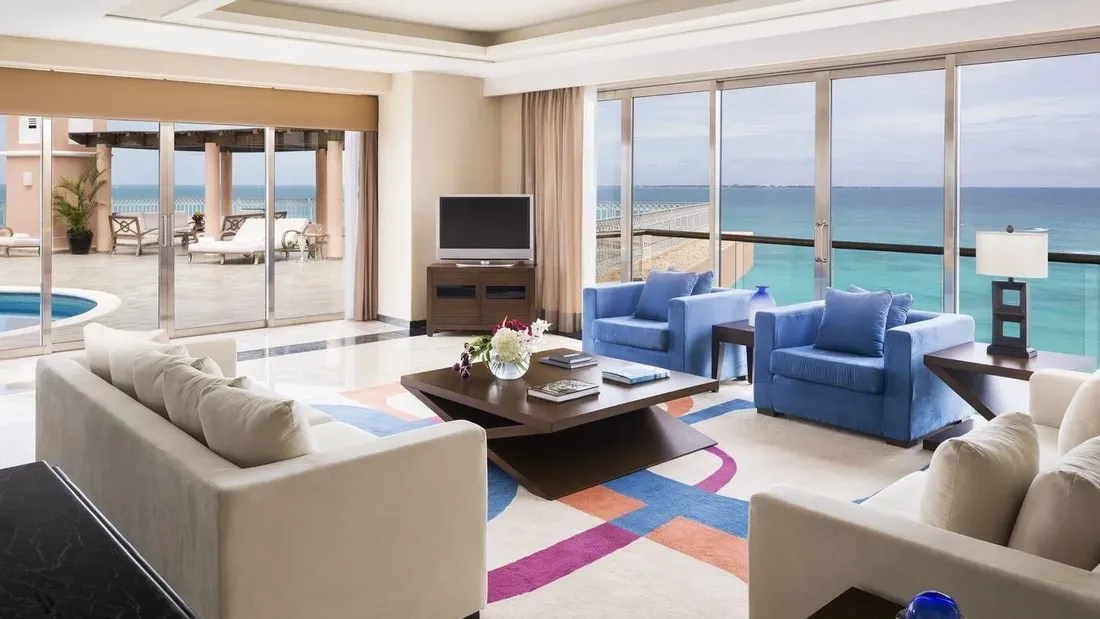 Living area in Ocean Front Penthouse at Grand Fiesta Americana