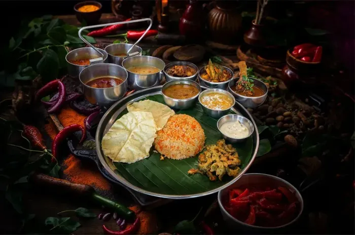 A sumptuous serving of Deepavali thali set beriani