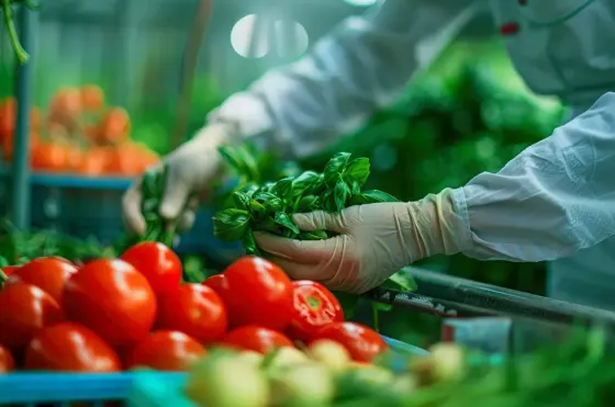 A person in a white coat is harvesting ripe tomatoes in a garden - Grand Lexis Port Dickson