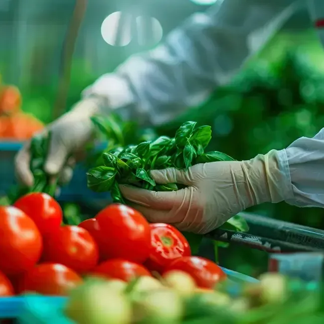 A person in a white coat is harvesting ripe tomatoes in a garden - Imperial Lexis Kuala Lumpur