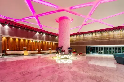 Hotel lobby with pink ceiling lights – Lexis Hibiscus Port Dickson