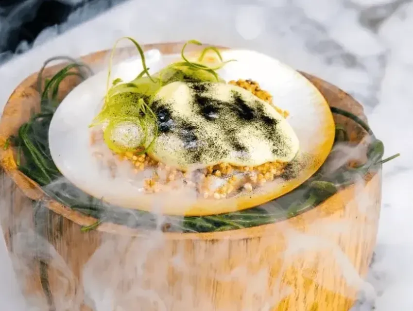 Tasting dish at Stubborn Seed Miami with modern plating