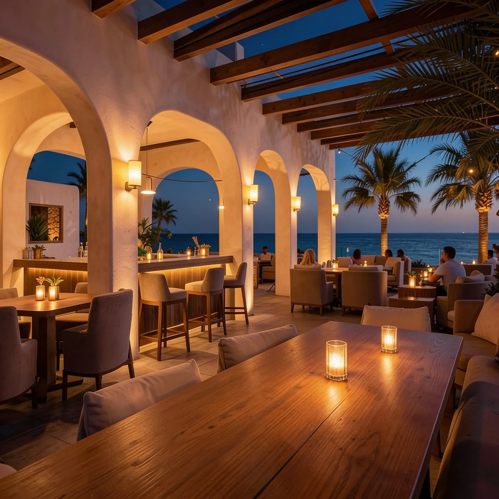 A lively bar glowing under warm light after dark