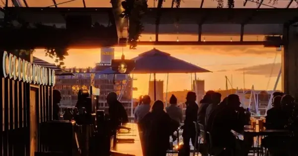 Sunset views from Dr Rudi's Rooftop Brewing Co.