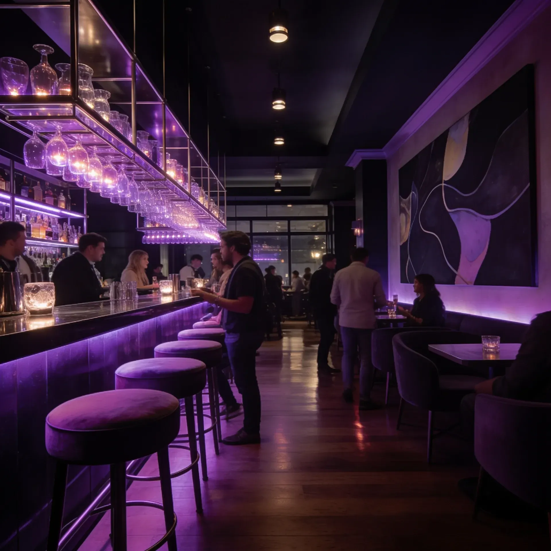 A nightlife venue lit up for the evening