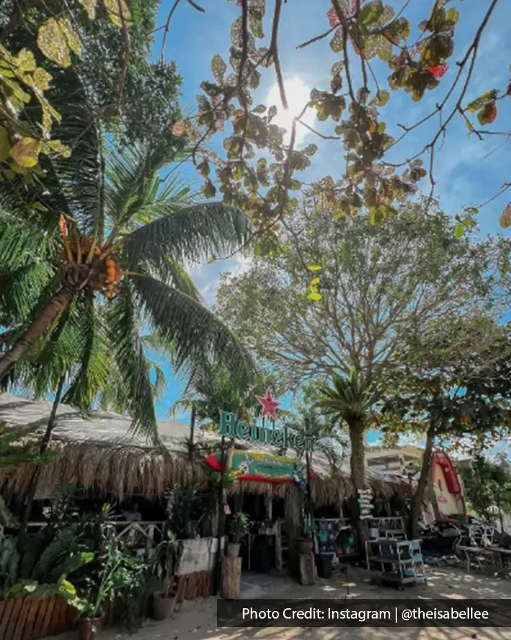 Entrance of BoraBora at Batu Ferringhi Penang with palm trees.