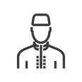 A simple icon of a professional staff member representing 24-hour guest reception and security.