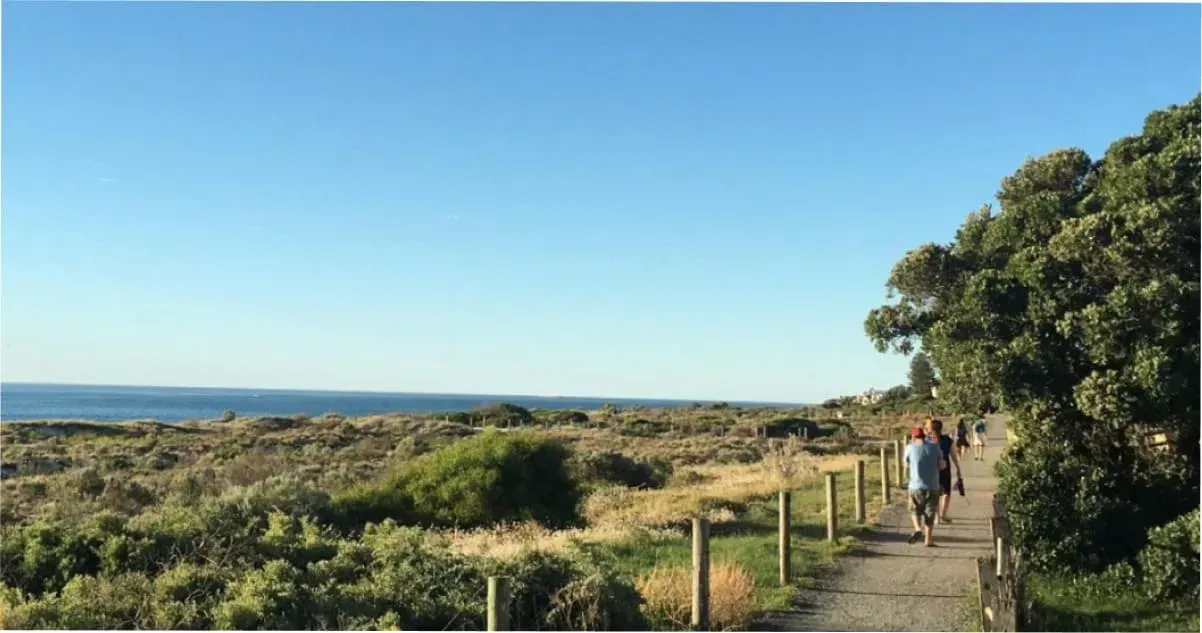 Coastal walkers enjoying picturesque greenery and ocean views on the Coast Path Park