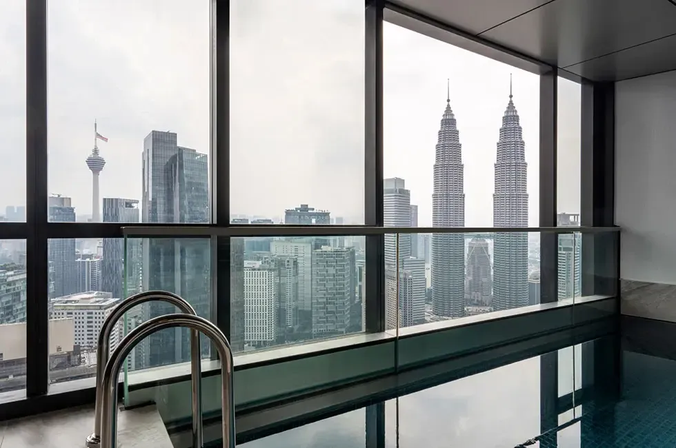 Private pool balcony in the Presidential Suite with a view of the Twin Towers - Imperial Lexis Kuala Lumpur