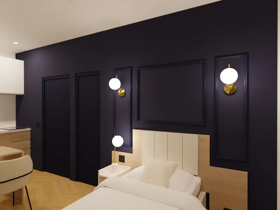 Chambre élégante avec lit simple et décoration moderne à Les Sources Callou, Vichy.