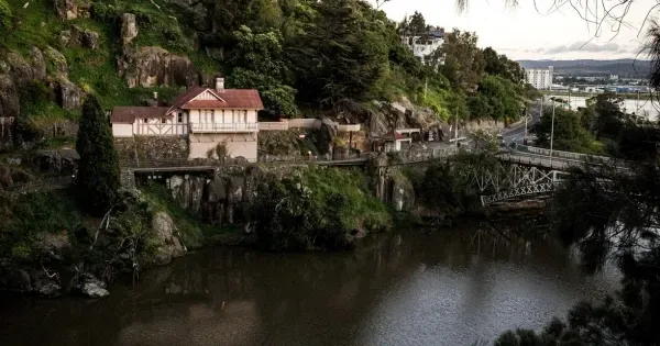 Cataract Gorge cliff face and historic buildings