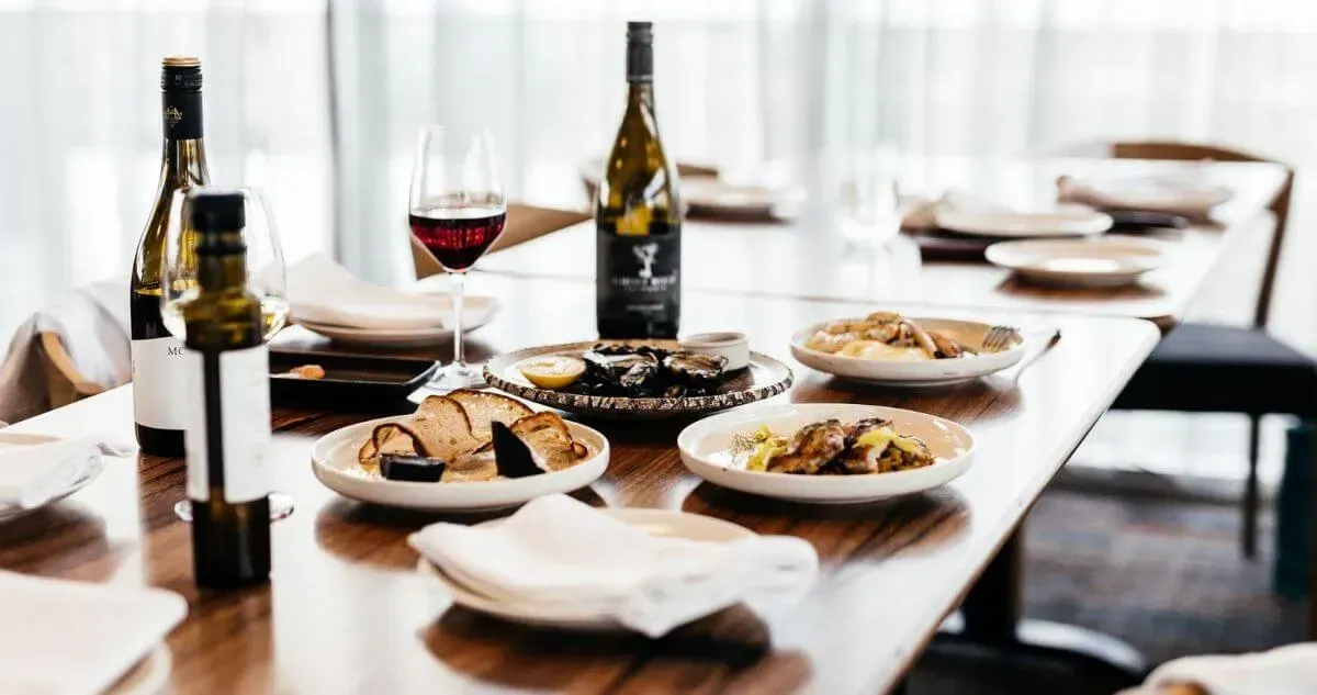 Dinner table setting at Grain of the Silos.