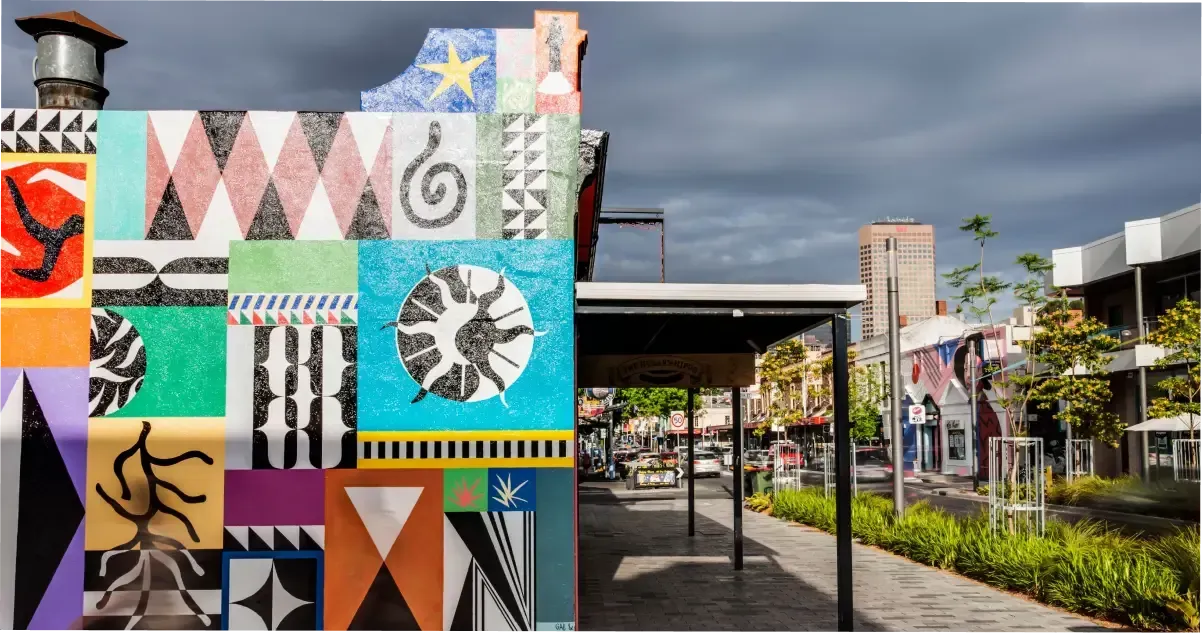A painted wall on Hindley Street, part of the street’s iconic street art offering