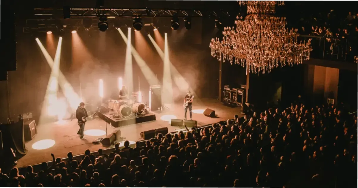 A band plays to a huge crowd at Hindley Street Music Hall in Adelaide